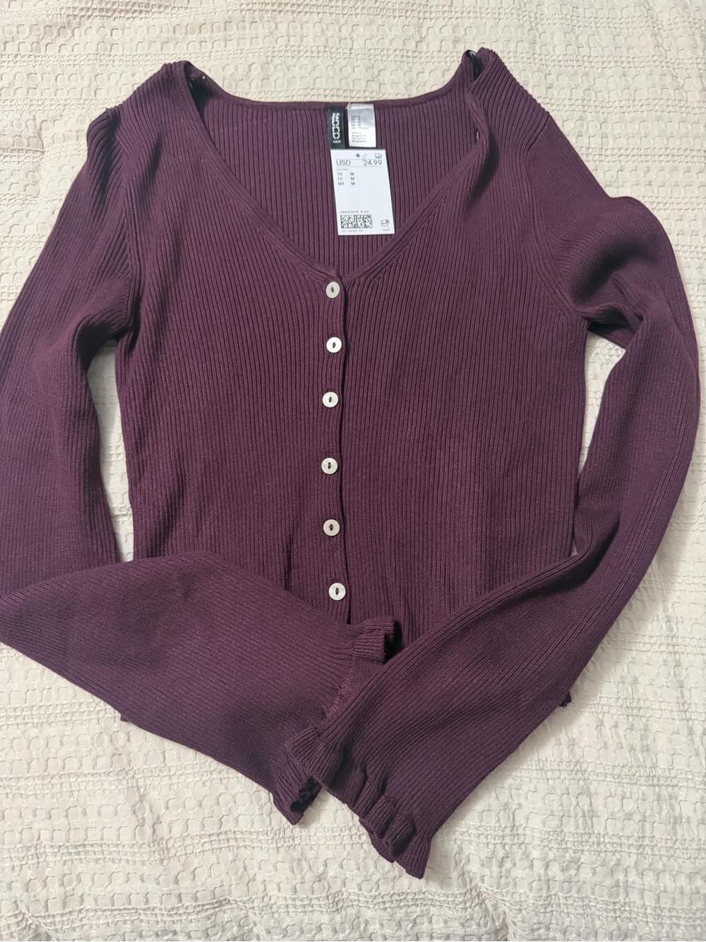 Uniqlo Women's Ribbed V-Neck Button Cardigan - Plum